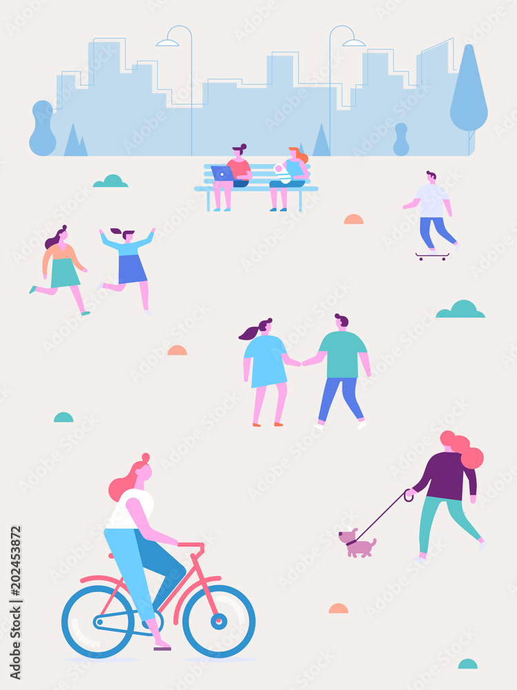Fototapeta premium Background people characters. Outdoor activity. Flat vector illustration.