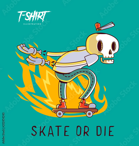 Funny skeleton skater. Print on T-shirts, sweatshirts and souvenirs