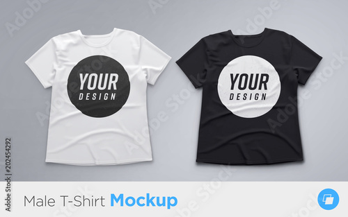 White and Black men's t-shirt realistic mockup