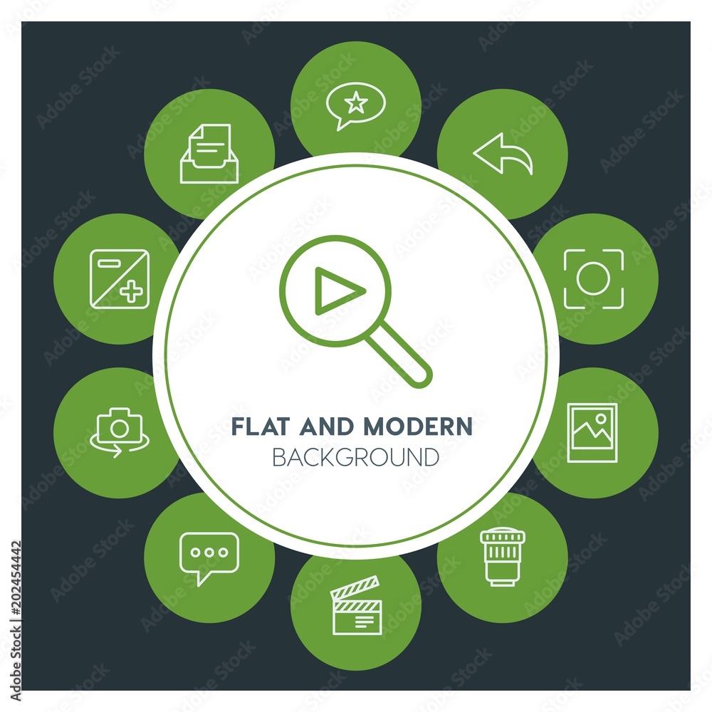 chat and messenger, video, photos, email Infographic Circle outline Icons Set. Contains such Icons as  business,  website,  elements,  background,  pattern and more. Fully Editable. Pixel Perfect