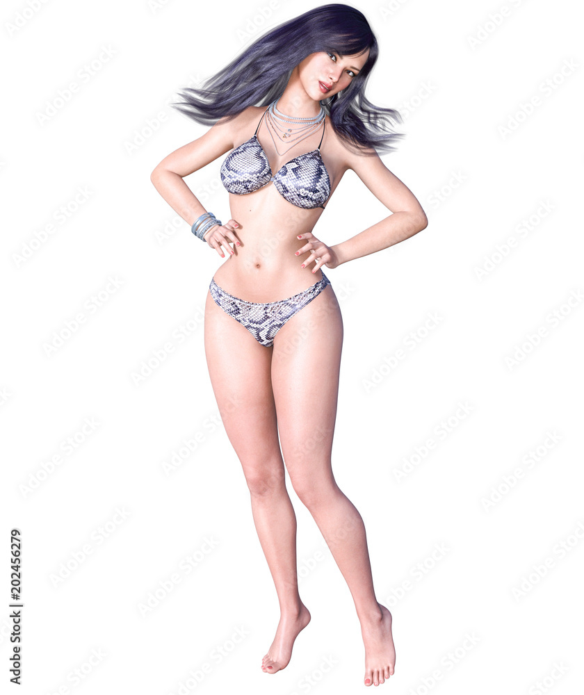 3D beautiful dark haired woman swimsuit bikini. Summer rest. Conceptual fashion art. Seductive candid pose. Realistic render illustration. Isolate
3D beautiful dark haired woman swimsuit bikini. Summer rest. Conceptual fashion art. Seductive candid pose. Realistic render illustration. Isolate