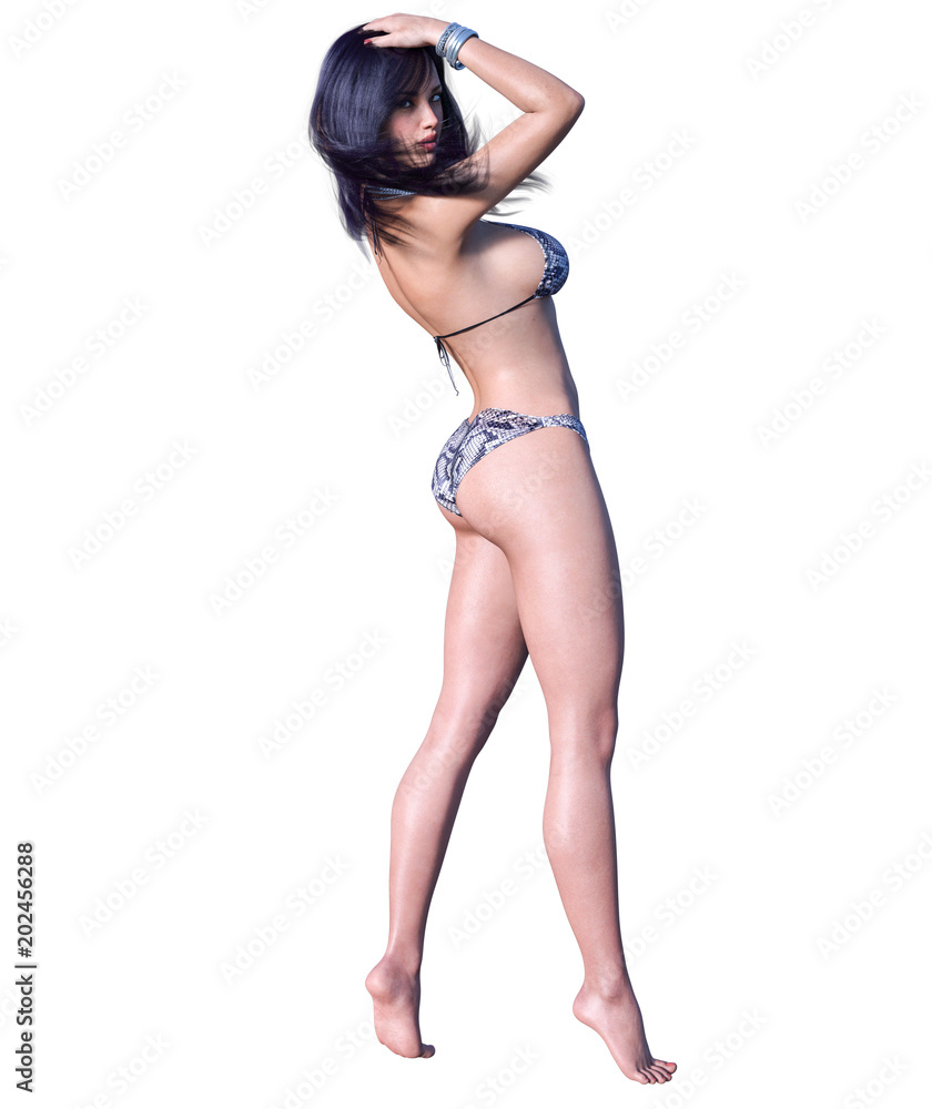 3D beautiful dark haired woman swimsuit bikini. Summer rest. Conceptual fashion art. Seductive candid pose. Realistic render illustration. Isolate
3D beautiful dark haired woman swimsuit bikini. Summer rest. Conceptual fashion art. Seductive candid pose. Realistic render illustration. Isolate