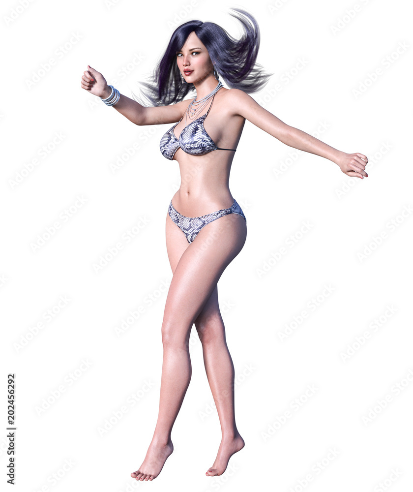 3D beautiful dark haired woman swimsuit bikini. Summer rest. Conceptual fashion art. Seductive candid pose. Realistic render illustration. Isolate
3D beautiful dark haired woman swimsuit bikini. Summer rest. Conceptual fashion art. Seductive candid pose. Realistic render illustration. Isolate