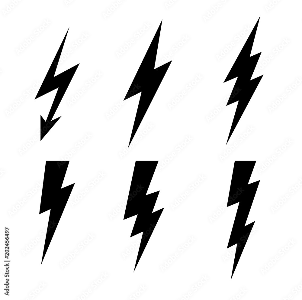 Lightning thunderbolt icon vector.Flash symbol illustration.Lighting Flash Icons Set. Flat Style on Dark Background.Black silhouette and lightning bolt icon. Set of yellow icons storm - obrazy, fototapety, plakaty 