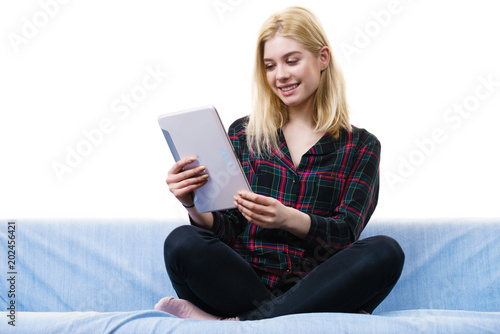 Young woman using tablet