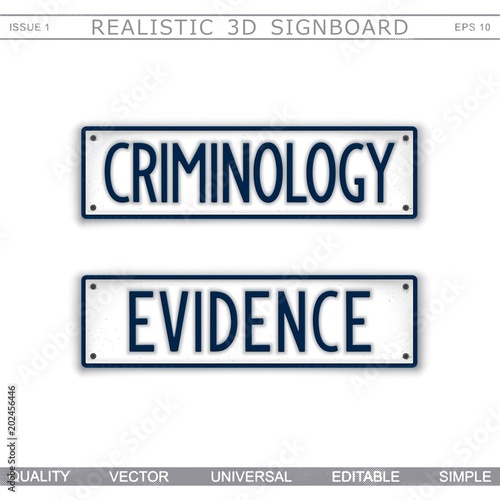 Signboard design. Criminology. Evidence. Car license plate stylized. Vector elements