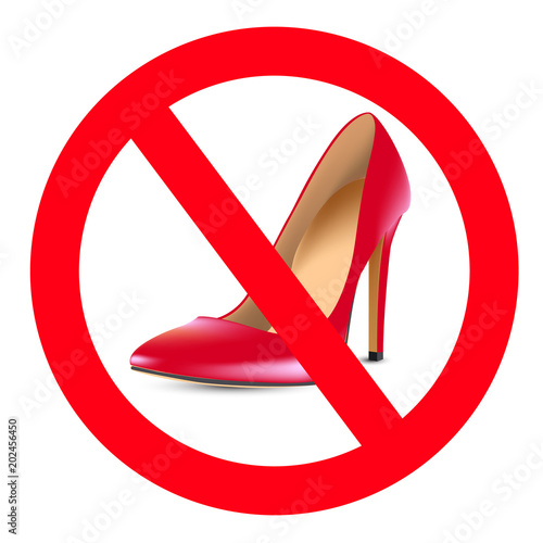 no high heels, prohibition sign, red shoe