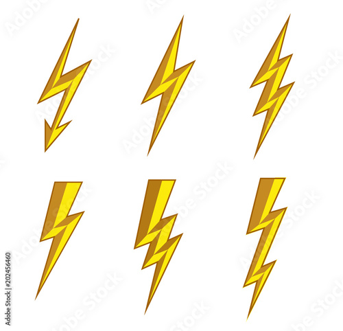 Lightning thunderbolt icon vector.Flash symbol illustration.Lighting Flash Icons Set. Flat Style on white Background.Silhouette and lightning bolt icon. Set of yellow icons storm
