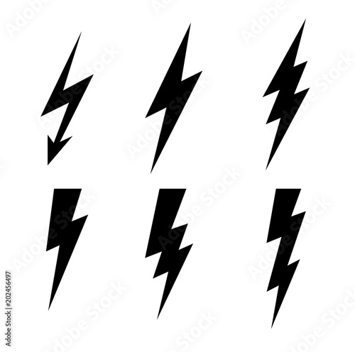 Lightning thunderbolt icon vector.Flash symbol illustration.Lighting Flash Icons Set. Flat Style on Dark Background.Black silhouette and lightning bolt icon. Set of yellow icons storm