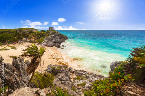Caribbean beach at the cliff in Tulum, Mexico