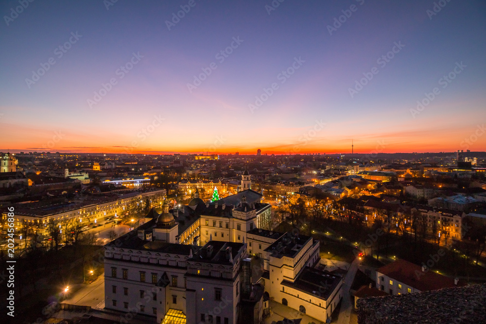 Aerial night panorama of Vilnius, capital city of Lithuania.