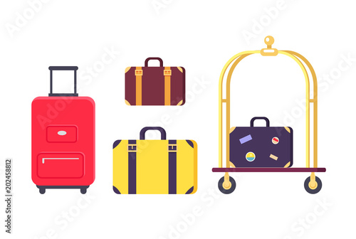 Icons of Bags and Suitcases with Hotel Cart