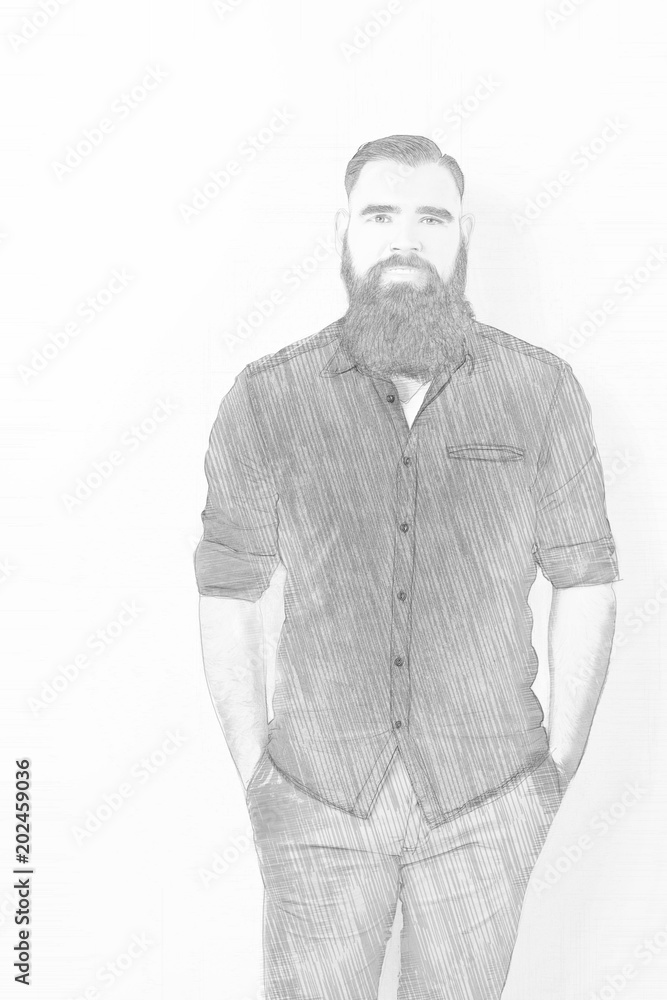 Pencil sketch of a young bearded man Pencil sketch of a young bearded man