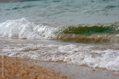 Coast and water of Lake Baikal, spring summer season, natural background.