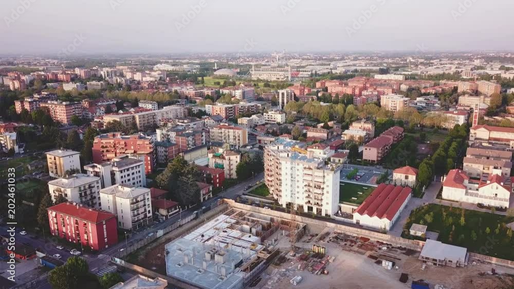 construction site in Monza, shot from 4k drone on sunset construction site in Monza, shot from 4k drone on sunset