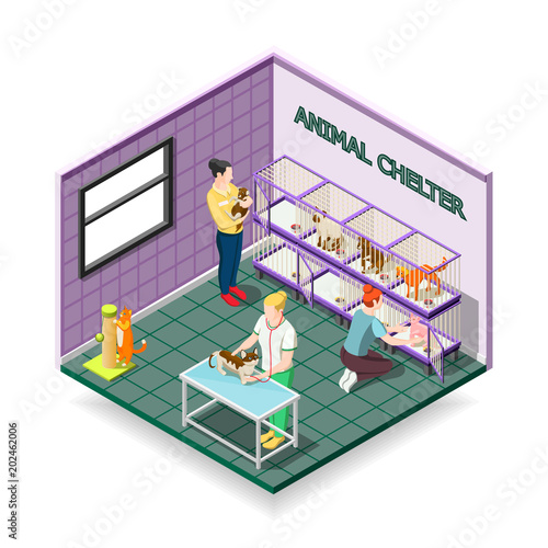 Animal Shelter Isometric Composition