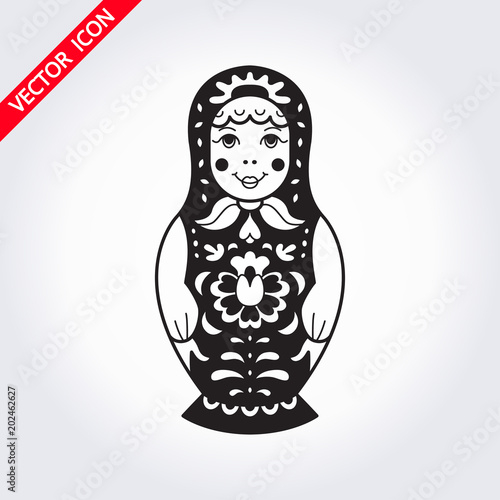 Russian traditional nested doll (matryoshka). Black and White Illustration. Symbol of Russia. Template for style design.  