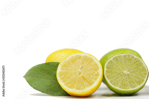 Lime and lemon on white background
