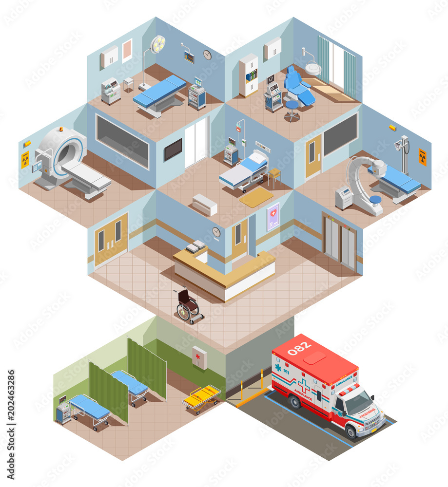 Hospital Rooms Isometric Composition Hospital Rooms Isometric Composition
