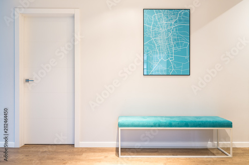 Turquoise upholstered bench seat