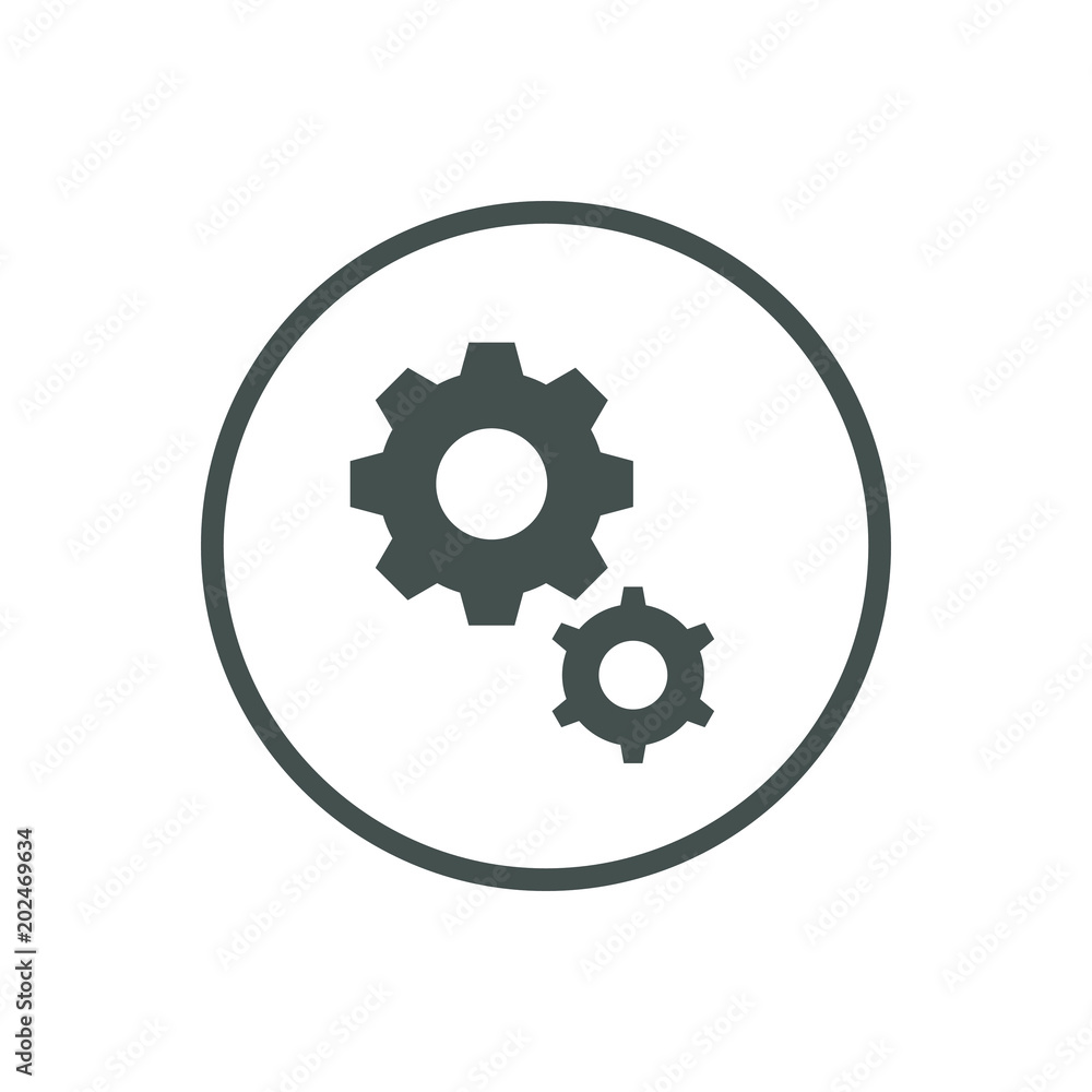Black and white gear icon in the round frame Black and white gear icon in the round frame