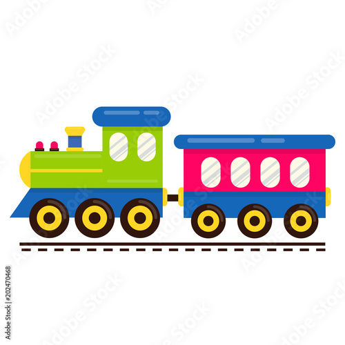 cartoon cute train vector with railway carriage on rails Stock Vector |  Adobe Stock