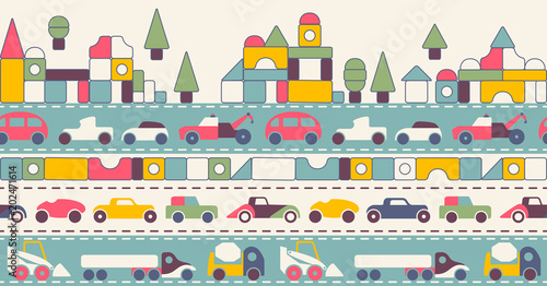 seamless pattern city toy cars