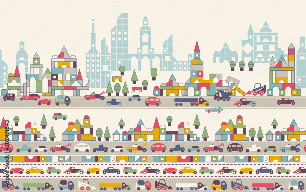 seamless pattern city toy cars