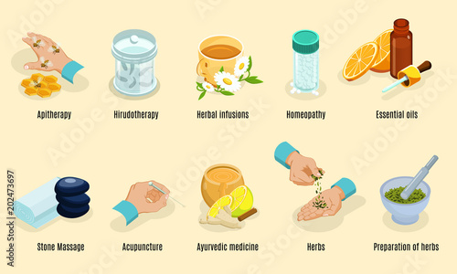 Isometric Alternative Medicine Elements Set