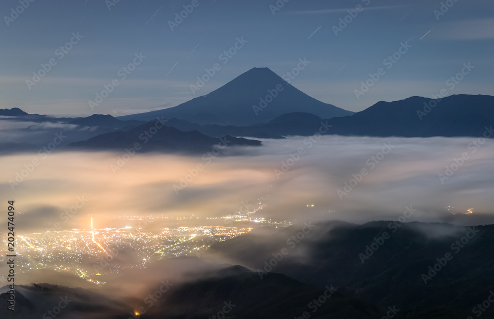 Mt.Fuji with sea of clouds in summer  , Seen from Mt.Kushigata