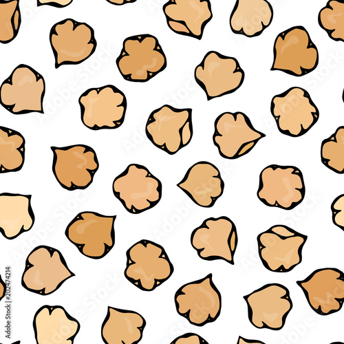 Chickpeas Seamless Endless Background. Arabic Israel Vegetarian Healthy Fast Food. Jewish Street Food. Realistic Hand Drawn Illustration. Savoyar Doodle Style.