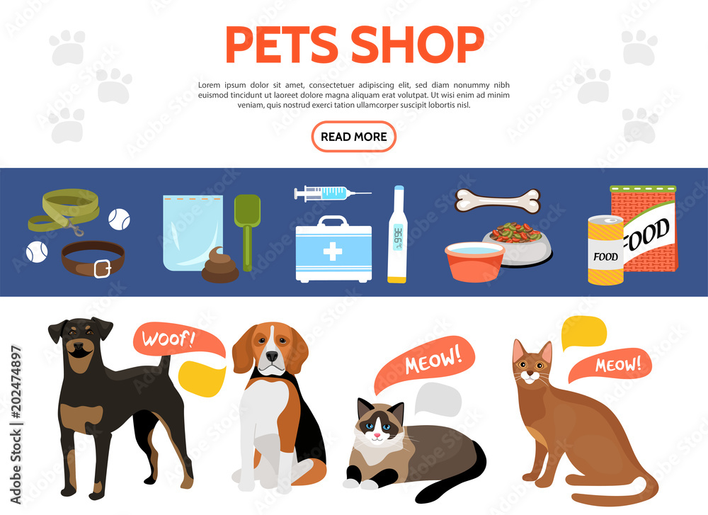 Tableau sur toile Flat Pet Shop Elements Collection