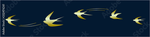 Set of flying golden birds vector illustrations