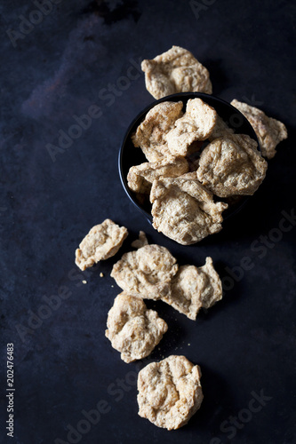 Soy medallions on dark ground photo