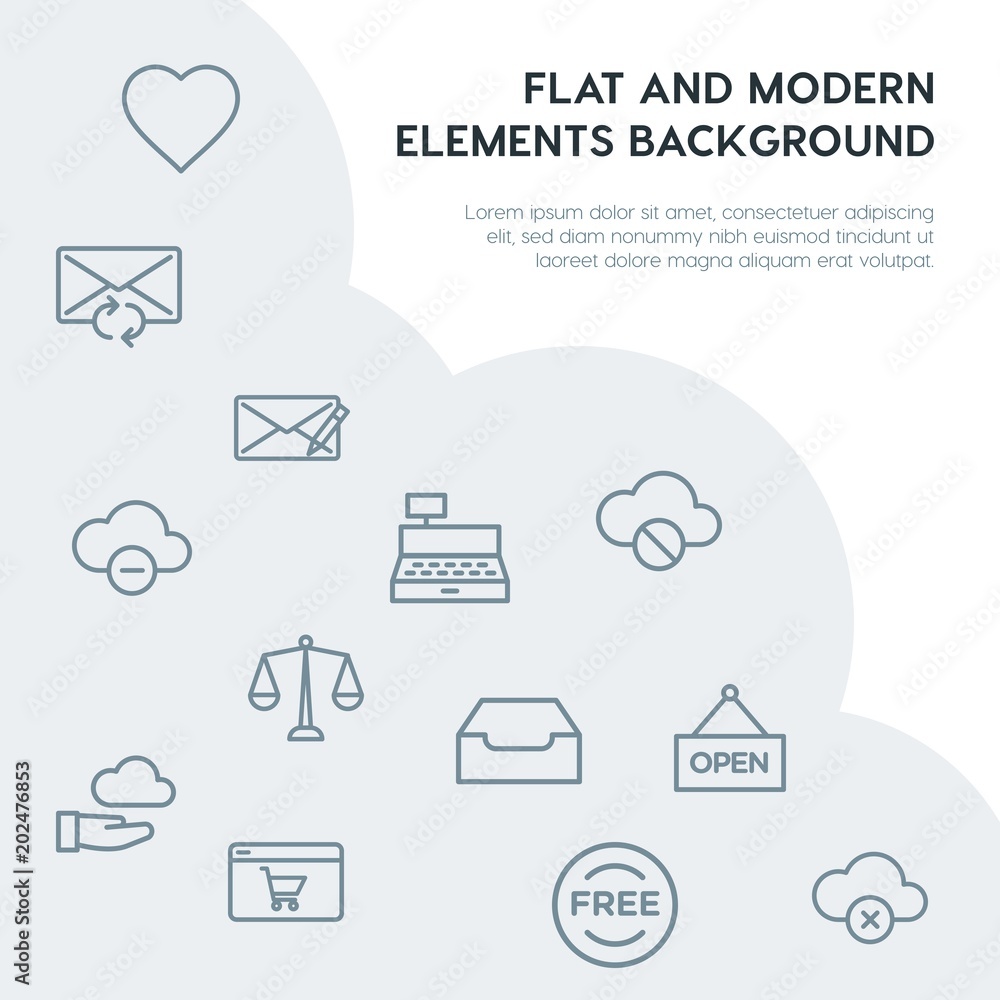 Fotografie cloud and networking, email, shopping outline vector icons and elements background concept on grey background