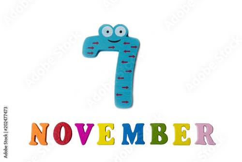 November 7 on white background, numbers and letters. photo