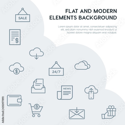 cloud and networking, email, shopping outline vector icons and elements background concept on grey background.Multipurpose use on websites, presentations, brochures and more