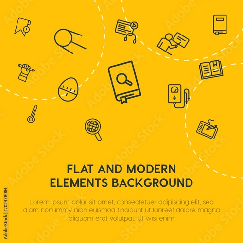 science, time, bookmarks, education outline vector icons and elements background concept on yellow background.Multipurpose use on websites, presentations, brochures and more