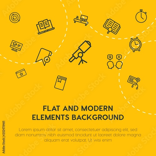 science, time, bookmarks, education outline vector icons and elements background concept on yellow background.Multipurpose use on websites, presentations, brochures and more