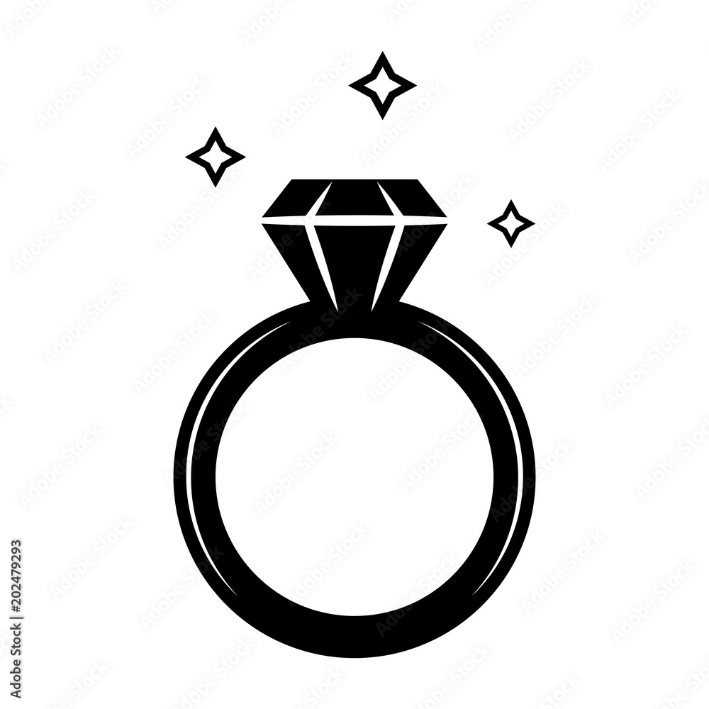 Simple, flat, black and white silhouette diamond ring icon. Isolated on  white Stock Vector | Adobe Stock