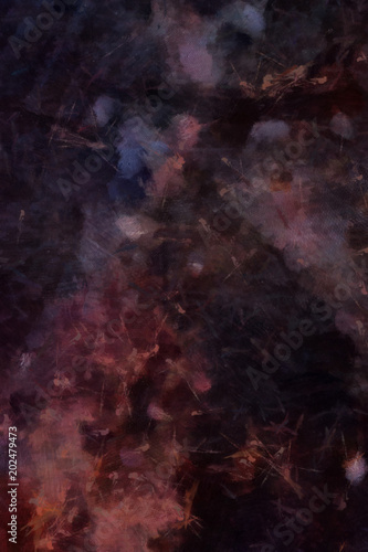 Detailed close-up dark grunge abstract background. Dry brush strokes hand drawn oil painting on canvas texture. Creative pattern for graphic work, web design or wallpaper.  © Alexandr
