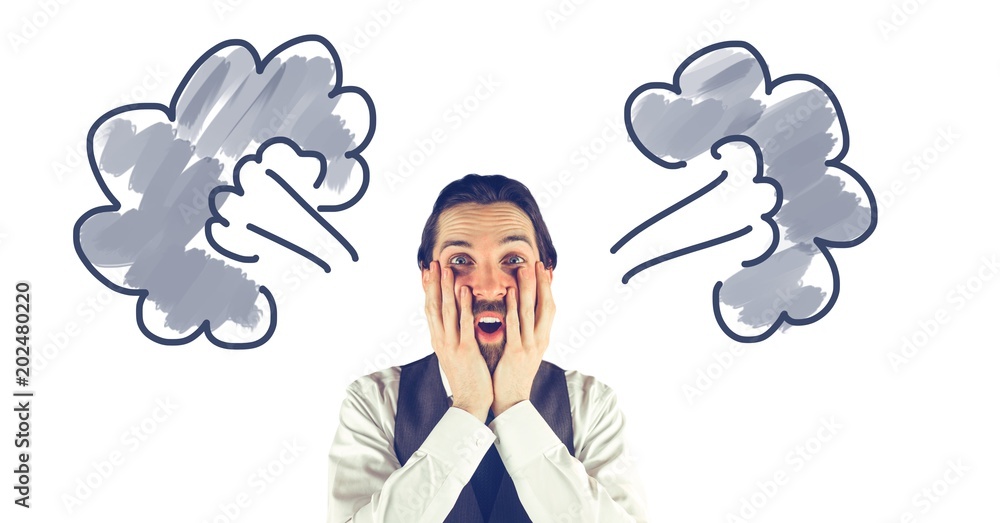 Surprised man with billowing smoke doodles Surprised man with billowing smoke doodles