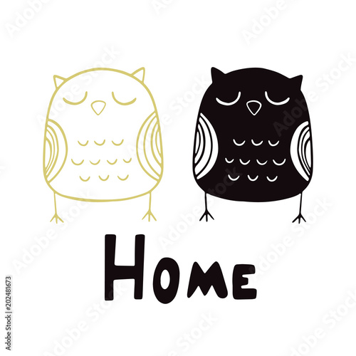 Nice owl. Vector illustration in Scandinavian style. Illustration for home. White background. photo