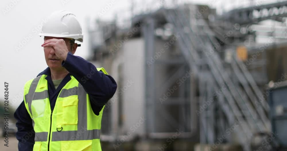 Mature industrial worker starting work