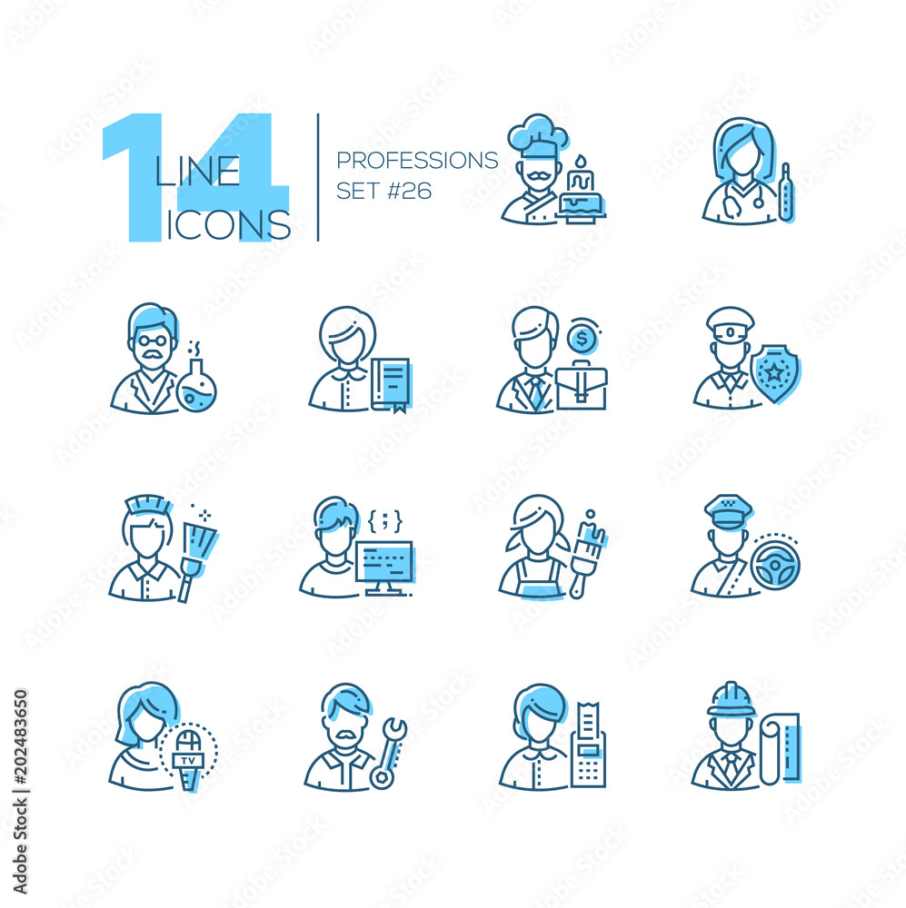 Professions - set of line design style icons Professions - set of line design style icons