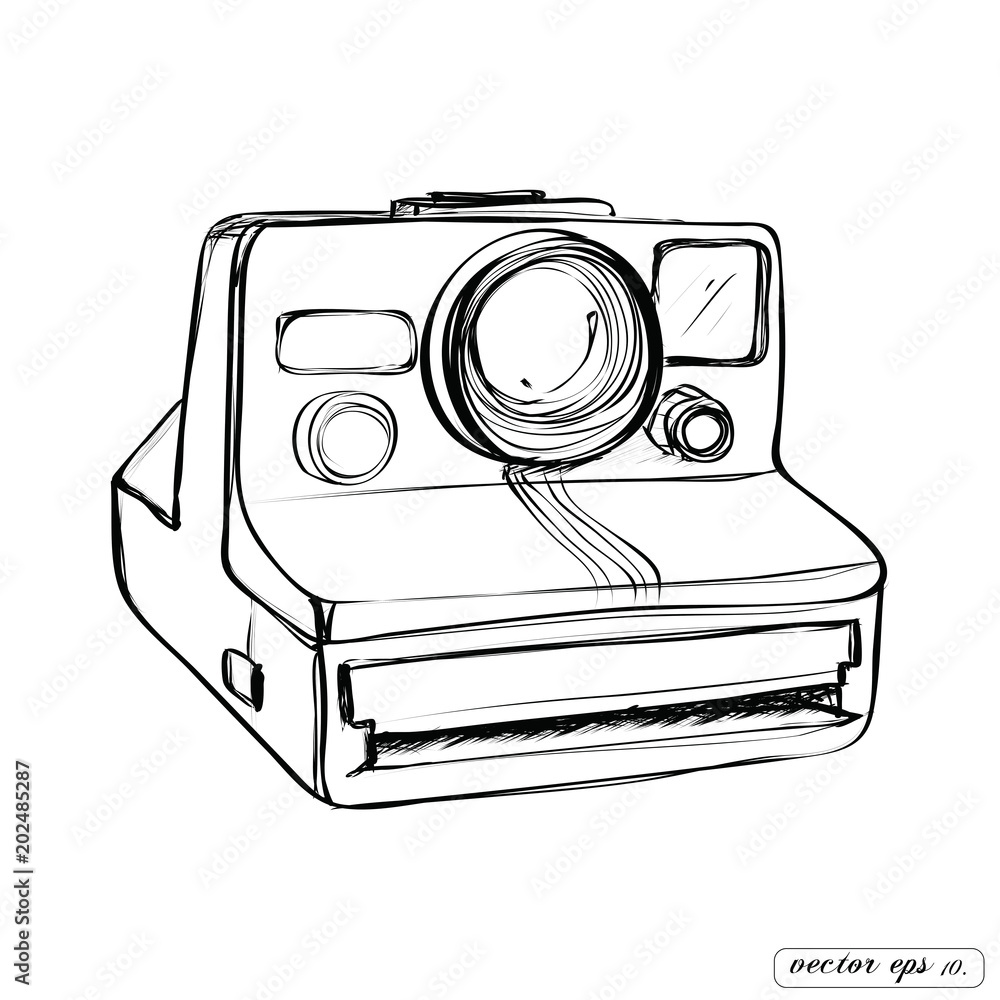 Camera Instant Polaroid Sketch Vector Illustration Eps10 Stock Vector