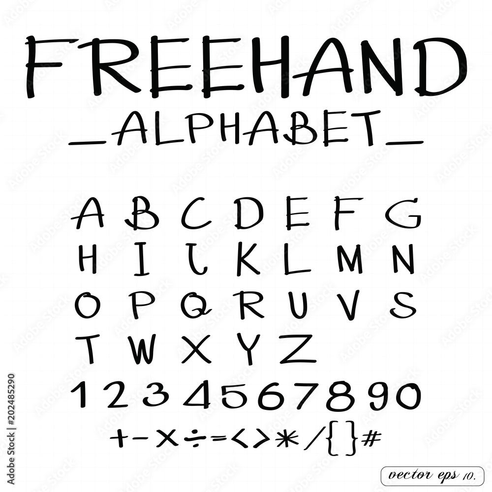 Handwritten calligraphic alphabet freehand style , Vector Illust Handwritten calligraphic alphabet freehand style , Vector Illust