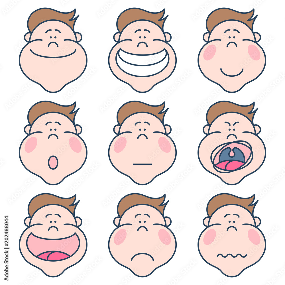 Face expressions of a man. Attractive cartoon character. Face expressions of a man. Attractive cartoon character.