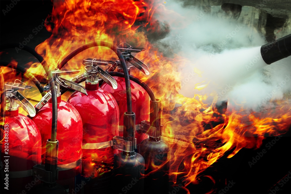Fototapeta premium Fire extinguishers are ready for use in firefighters. It is important to stop the fire.