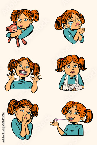 set collection little girl in different situations